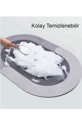 Banyo Paspası Süper Su Emici Kaymaz Tabanlı Paspas Oval Diatomit Paspas Nappa Paspas Oval (60x39cm) - 4