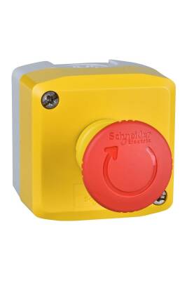 Schneider Electric XALK1781H29, Harmony, Kontrol kutusu, Plastik, Sarı, 1 Kırmızı mantar kafalı buton Ø40, Acil durdurma butonu, 1 NK, EMERGENCY STOP etiket tutuculu - 1