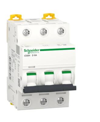 Schneider Electric A9F85306, iC60H - minyatür devre kesici - 3P - 6A - D eğrisi - 1