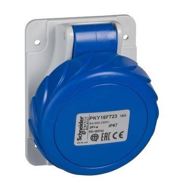 Schneider Electric PKY32F723, Eğik Makina Prizi, 3x32 Amper, Monofaze, 2P+T, IP67, Hızlı Bağlantı - 1