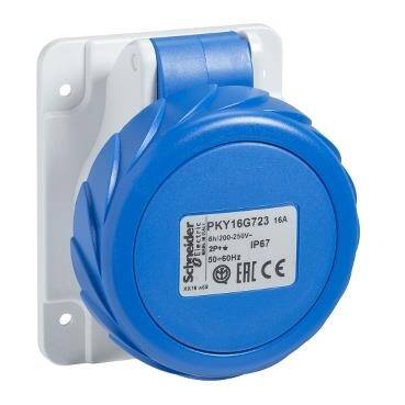 Schneider Electric PKY32G723, Düz Makina Prizi, 3x32 Amper, Monofaze, 2P+T, IP67, Hızlı Bağlantı - 1