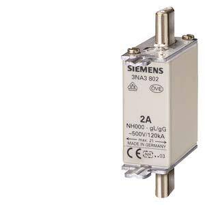 Siemens 3NA3822, V HRC sigorta elemanı, NH000, In: 63 A, gG, Un AC: 500 V, Un DC: 250 V, Ön gösterge, canlı kavrama pabuçları - 1